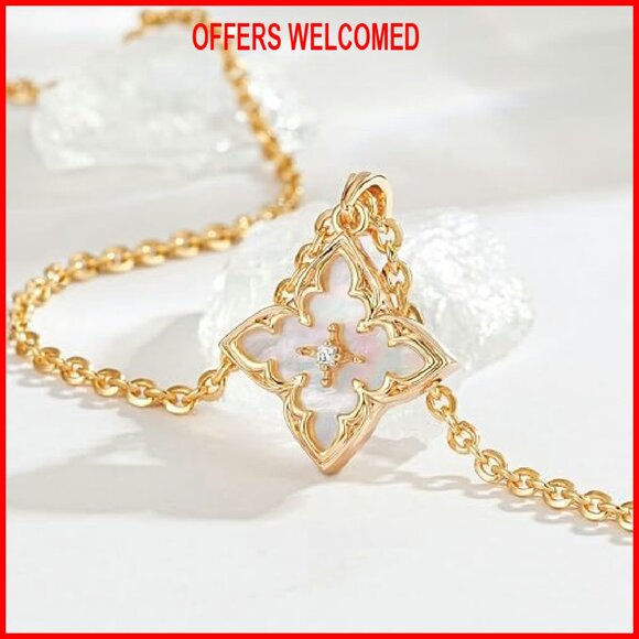 Dainty 14K Gold Plated Clover Pendant Necklace Adjustable Chain - Picture 5 of 8